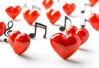 Foto op Plexiglas 3D red heart shapes with music notes, white background, high resolution © Irena