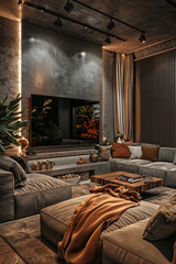 Cozy Den with Sectional Sofa, Oversized Pillows, and Large Television