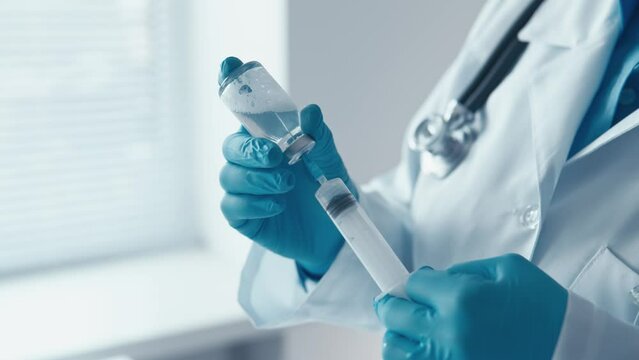 A virologist, holding a syringe for injection, vaccinates to help stop the spread of infectious diseases. A pharmacist, inserting a syringe to inject a medicinal solution, demonstrates attentiveness