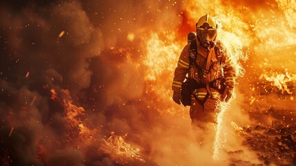 A firefighter captain leading a team into a blazing inferno, epitome of bravery and decisive action - obrazy, fototapety, plakaty