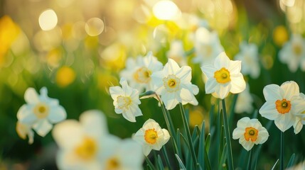 Spring flowers in white and yellow - obrazy, fototapety, plakaty