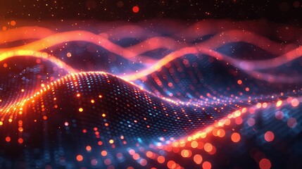Abstract wave of glowing particles 3d rendering background