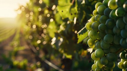 Green Grapes Growing on a Vine in a Vineyard