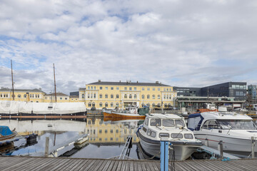 Walking along Nidelven (River) in a Spring mood in Trondheim city - 786576737