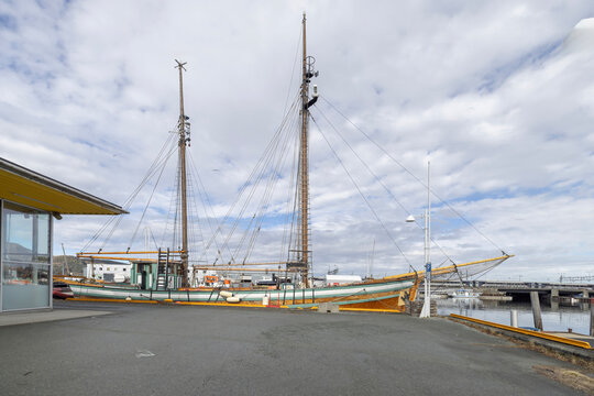 The sailing boat Anne Margrethe is 73 feet and was built around 1880. Here at the quay in Trondheim harbor