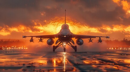 F-16 fighter jets on the runway of a military airfield in the war zone in Ukraine. Army of Ukraine in 2024. Russian-Ukrainian war.