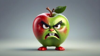 3D cartoonish green apple fruit with a joyful expression