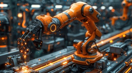 A robotic arm in the lab adjusts components autonomously, making decisions based on real-time data without human commands. Sovereign robotic arm, works without human intervention. Advanced automation.