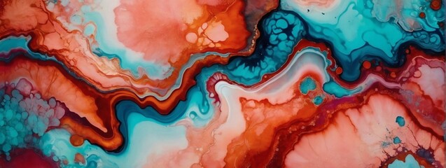 Radiant Alcohol Ink Art Classy Coral Banner Abstract Background Wallpaper.