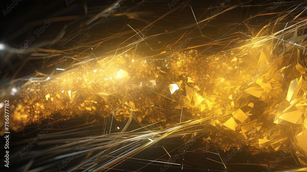 Poster Abstract technology burst with glowing wires and particles in motion. Technology and science dynamic background.