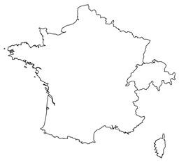 Outline of the map of France, Switzerland with regions