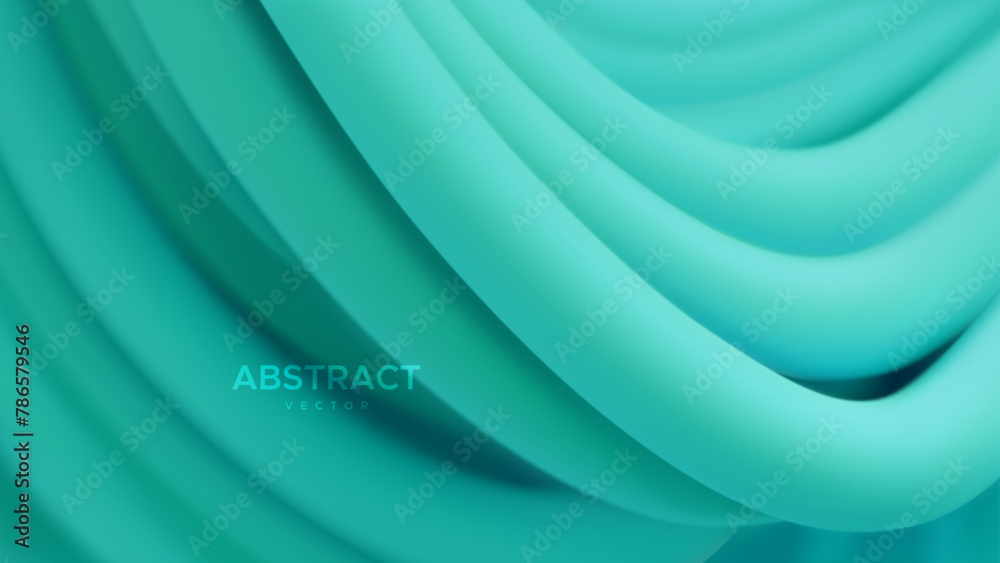 Wall mural abstract background with 3d curvy turquoise stripes. dynamic azure ribbons backdrop. soft elastic bl