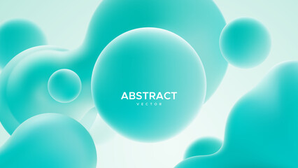 Abstract background with turquoise metaball shapes. Morphing organic azure blobs. Vector 3d illustration. Abstract 3d background. Liquid blue shapes. Banner or sign design