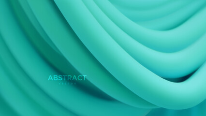 Abstract background with 3d curvy turquoise stripes. Dynamic azure ribbons backdrop. Soft elastic blue shapes. Vector illustration. Minimalist undulating decoration for banner or cover design.