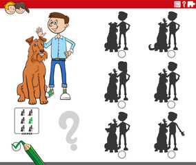 Naklejka premium shadow activity with cartoon boy and his dog