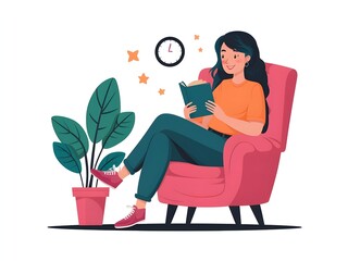 Fototapeta na wymiar woman reading a book sitting on sofa