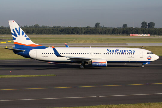 Dusseldorf, Germany - September 8, 2012: SunExpress Germany Boeing 737-800 with registration D-ASXD on taxiway at Dusseldorf Airport