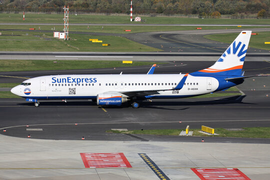 Dusseldorf, Germany - October 27, 2012: SunExpress Germany Boeing 737-800 with registration D-ASXK on taxiway at Dusseldorf Airport