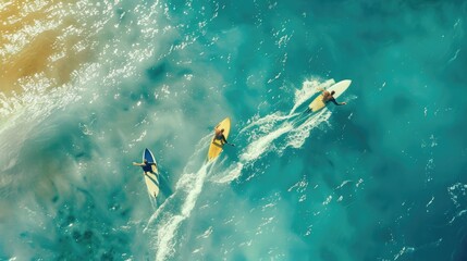 Two people riding surfboards on a large wave. Great for sports and adventure concepts