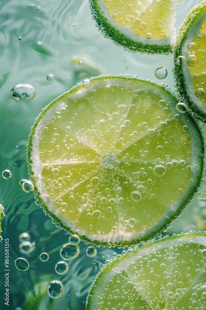 Leinwandbilder fresh lime slices floating in a pool of water. perfect for summer themes