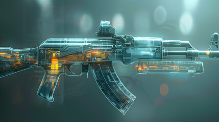 AK-47 Assault Rifle HUD Hologram 3d image wallpaper 
 - obrazy, fototapety, plakaty