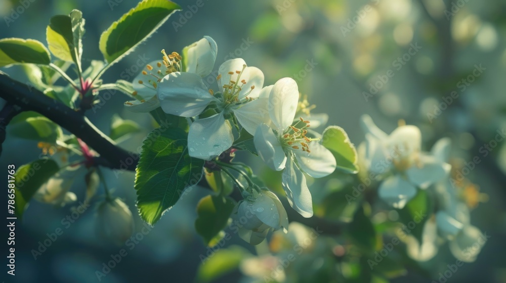 Poster close up of a beautiful flower on a tree. suitable for nature and botanical themes