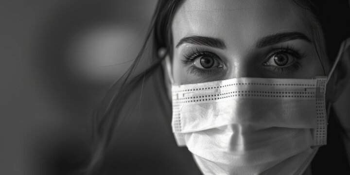 Woman wearing a face mask, suitable for health and safety concepts