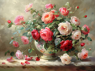 Obraz na płótnie Canvas Elegant Rose in Colorful Vase: Captivating Beauty