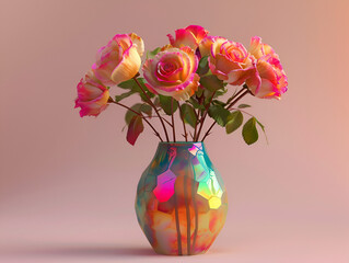Naklejka premium Elegant Rose in Colorful Vase: Captivating Beauty