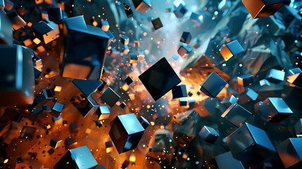 Abstract chaotic cubes construction design background - obrazy, fototapety, plakaty