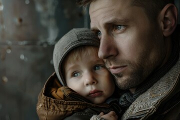 Obraz premium A man holding a small child in his arms. Suitable for family, parenting concepts