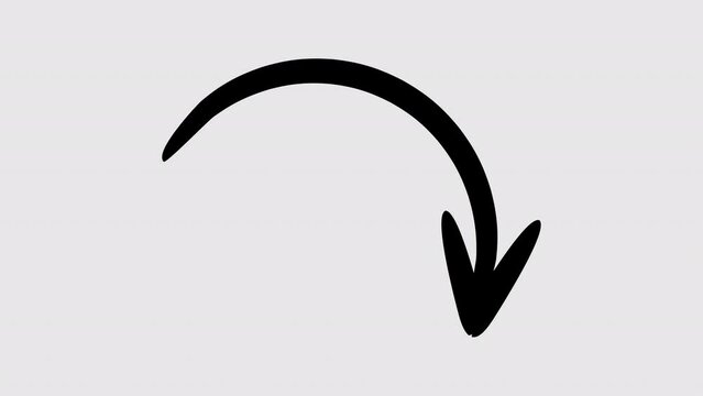 Hand drawn thin arrow graphic animation. Alpha channel. Doodle arrow on transparent background motion design. 4K resolution