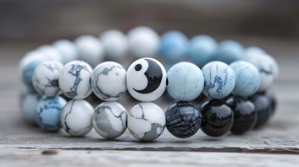 Naklejka premium Boho Baby Blue Yin Yang Stack Bracelets