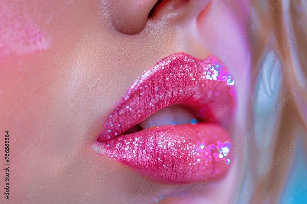 Poster Close up of lips with glitter, perfect for beauty and makeup concepts