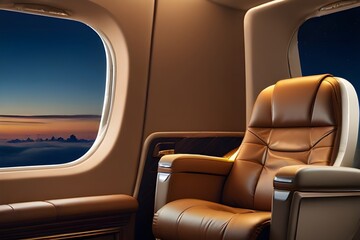 First Class Business Luxury Seats for Vacations or Corporate Airplane Travel: Wide Banner Copy Space for Premium Comfort and Exclusive Journey