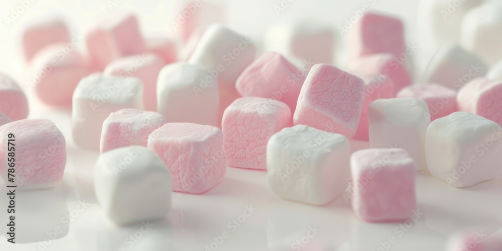 Poster A pile of marshmallows on a table, perfect for food and dessert concepts
