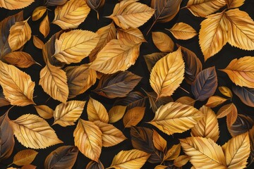 Vibrant yellow and brown leaves against a dark backdrop. Perfect for seasonal designs
