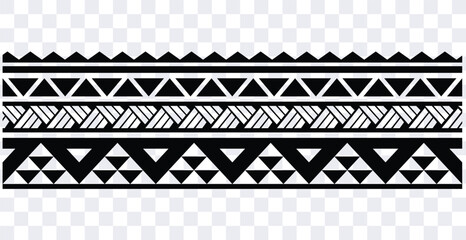 Polynesian pattern ethnic tribal tattoo band. Tribal  tattoo border fore arm design. Tattoo black maori bracelet. Fabric seamless isolated hawaiian pattern on transparent background.