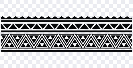 Polynesian pattern ethnic tribal tattoo band. Tribal  tattoo border fore arm design. Tattoo black maori bracelet. Fabric seamless isolated hawaiian pattern on transparent background. - obrazy, fototapety, plakaty