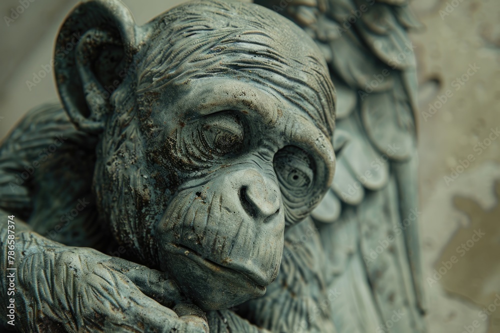 Aufkleber detailed view of a monkey statue, suitable for various design projects