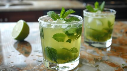 Refreshing mint lime cocktail
