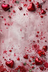 A collection of red hearts displayed on a table. Ideal for Valentine's Day decorations