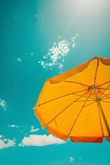 Happy summer Top view of beach umbrella for summer vacation concept