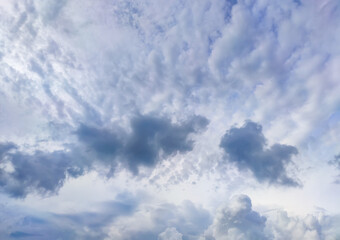 Sky with white clouds. Cloudy weather in summer day.