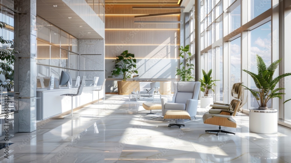 Poster An image of a large room filled with windows. Perfect for architectural and interior design projects