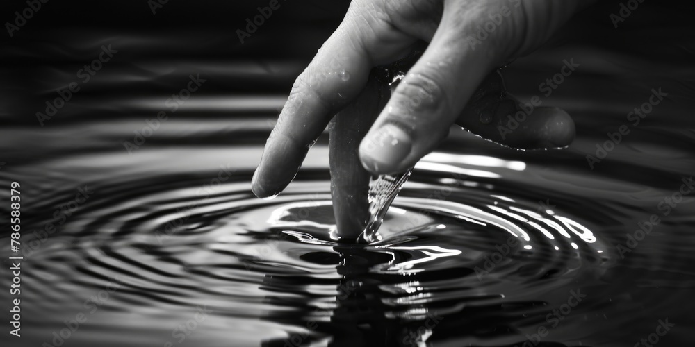 Poster a person's hand reaching for a drop of water. suitable for various concepts