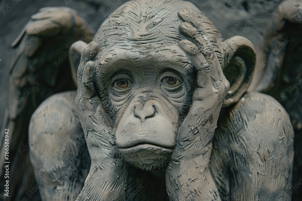 Aufkleber detailed view of a monkey statue, suitable for various projects