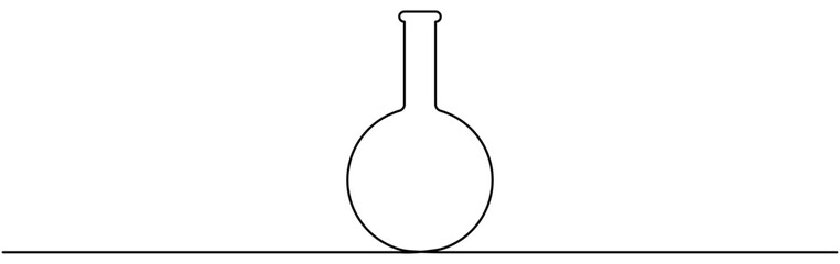 Chemical lab flask continuous line drawing. Science equipment linear symbol. Vector illustration isolated on white.
