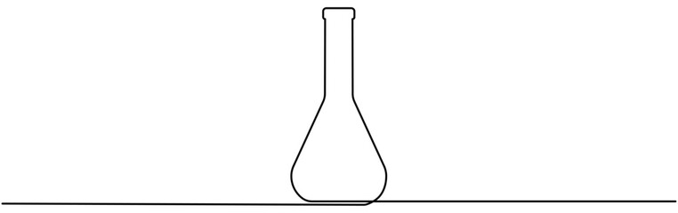 Chemical lab flask continuous line drawing. Science equipment linear symbol. Vector illustration isolated on white.