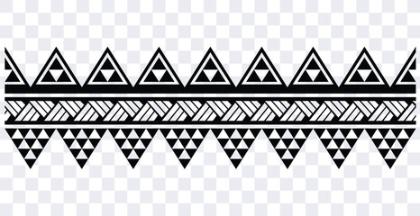 Polynesian pattern ethnic tribal tattoo band. Tribal  tattoo border fore arm design. Tattoo black maori bracelet. Fabric seamless isolated hawaiian pattern on transparent background.